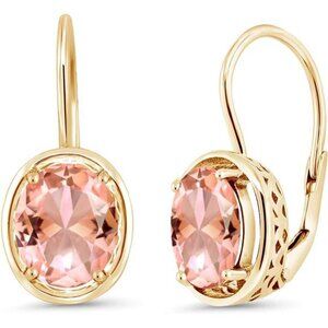 18K Yellow Gold 4.0ct Peach Dangle Earrings Anniversary Gift Birthstone 925